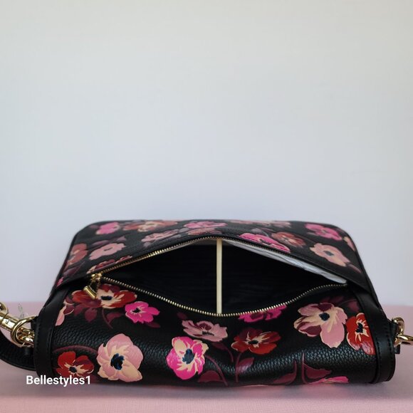 KATE SPADE Hudson Fall Poppies Pebbled Leather Medium Flap Convertible Shoulder⭐ - Picture 12 of 16